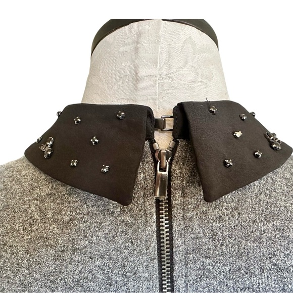 LOFT Ann Taylor Gray Shift Dress Jersey Embellished Peter Pan Collar Size Medium - Picture 8 of 16